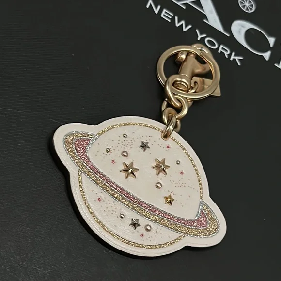 Coach X NASA Saturn Planet Space Leather Bag Charm keychain FOB Glitter Space - Picture 3 of 8